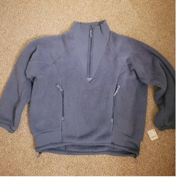 Free People NWT Movement Fleece Sweatshirt 1/2 Zipper Pullover Blue Grey size L - Picture 3 of 5
